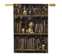 Halloween Labrador Retriever Cane Front Yard Cortile Lino Casa Verticale Bandiere 28x40 Double Face per Esterno, Scary Witchy Magic Books Puppy Home Print Flag, Pet Home Outdoor Pattern Flag