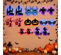 Halloween LED Silhouette Wall Lights,Halloween LED Wall Decor Lights，16pcs | 8/16/30 Pack Halloween Silhouette Wall Lights,Peel & Stick Battery Powered Silhouette Stickers,for Indoor Bedroom Window Door