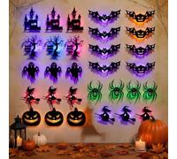 Halloween LED Silhouette Wall Lights,Halloween LED Wall Decor Lights，30pcs | 8/16/30 Pack Halloween Silhouette Wall Lights,Peel & Stick Battery Powered Silhouette Stickers,for Indoor Bedroom Window Door