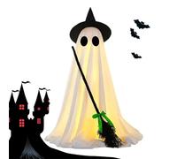 Halloween Light Up Ghost Decorations Outdoor - Spooky Standing Ghost With Witch Broom | Decorazione Di Halloween Brillante Per Il Portico Del Cortile Del Giardino | Decorazione Per Festa Infestata