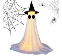 Halloween Light Up Ghost, Glowing Spooky Decor for Haunted House and Lawn, LED Ghost Figure with Hat for Porch Yard Pathway Patio Cemetery Outdoor Halloween Party Decorations