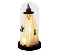 Halloween Light Up Ghost, Spooky Glass Cloche Decoration, Illuminated Horror Ornament for Tabletop, Eerie Accent for Kitchen, Escape Room, Party, Bedroom, Festival, or Haunted Home Decor