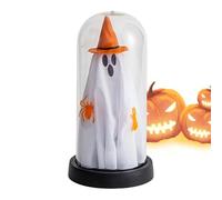 Halloween Light Up Ghost, Spooky Table Decor in Glass Cloche, LED Horror Ornament Halloween Display, Eerie Accent for Bedroom, Kitchen, Escape Room, Party, Festival, Offices Desk, Mantel Shelf