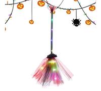 Halloween Light-Up Witch Broom - LED Mesh Prop | Costume Accessories for | Includes Light String (3 Button Batteries), 25.59 Inch (65cm) Mesh ABS, for Yard Garden Lawn Decor