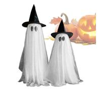 Halloween Lights Decorations, Spooky Ghost Yard Ornaments, Light-Up Hanging Figures, Weather-Resistant Fabric Build, Battery-Powered Glow Effect, for Haunted House, Outdoor Walkway, 2 Pieces White