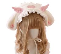 Halloween Lolita orecchie da coniglio carino peluche ali d'angelo cameriera ragazza copricapo Cosplay costume festa fascia (rosa)