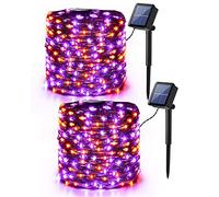 Halloween Luci Stringa Arancia Viola, BrizLabs 2 Pezzi 14M 120 LED Catena Luminosa Solare Esterno Impermeabile 8 Modalità Filo di Rame Lucine Decorative per Autunnali Giardino Ringraziamento Natale