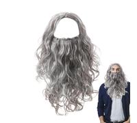 Halloween lunga barba grigia e parrucca - Set di parrucca da mago riccio per costume | ideale per cosplay, feste e spettacoli sul palco