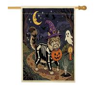 Halloween Maine Coons Cat House Bandiere 71 x 101 cm Double Face per esterno, Horror Kitten Graveyard Standard Vertical Canvas Home Flag, Spettrale Spaventosa Cortile Anteriore Cortile Stampa Bandiera