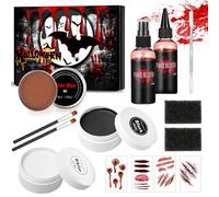 Halloween Make up Set, trucco viso halloween: 12 Colori vernice per il corpo viso+Cera per Cicatrici+Spatola per Make-up+Spray per Sangue Finto+Sangue Finto+spazzola+adesivo+spugna