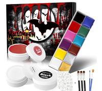 Halloween Make up Set, trucco viso halloween Rosso Nero Bianco Body Painting+Vernice per il Corpo per Lividi 12 Colori+4 modelli dipinti+5 spazzola