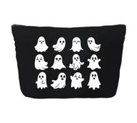 Halloween Makeup Bag - Cute Ghost Print Canvas Organizer | Cosmetic Travel | Canvas Cute Portable Pouch For Women EverydayMakeup Bag Halloween Ghost Print Makeup Brush Bag