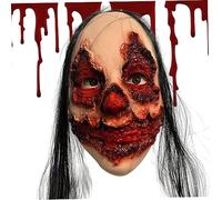 Halloween Maschera spaventosa in lattice sicuro in latex full head smorfia maschera fantasma emulsione emulsione con i capelli raccapricciante zombi horror per il cosplay da festa donne spaventose