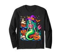 Halloween Mermaid Skeleton Pirate Voyage Maglia a Manica