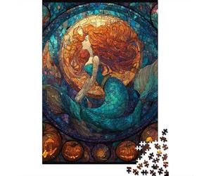Halloween Mermaid Stained Glass Puzzle Impossible 1000Pcs Decorazione Per La Casa. Rilassamento E Intelligence Per Adulti E Bambini Da 12 Anni 70x50cm/1000pcs