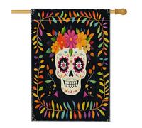 Halloween messicano zucchero scheletro anteriore cortile cortile lino casa bandiere verticali 28x40 su entrambi i lati per esterno, Funky Groovy Skull Home Print Flag, Day of the Dead Home Outdoor