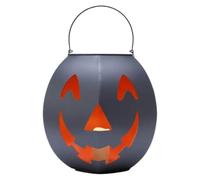 Halloween Metal Pumpkin Lantern - Spooky Tealight Candle Holder with LED Li