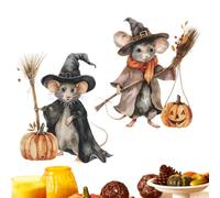 Halloween Mice Sticker, Cartoon Mouse Broom Pumpkin Witch Wall Decal