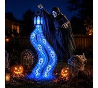 Halloween Mietitore d’Anime Illuminato Con Luce Animata Giardino | Luce da giardino animata mietitore della morte Grim Reaper, paletto solare da esterno, impermeabile, per vialetti e giardini
