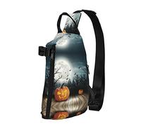 Halloween Moon Bat Pumpkin Blue Rose Borsa a tracolla diagonale, Borsa a tracolla a tracolla per zaino a tracolla per donna Uomo, Zaino da viaggio per escursioni
