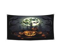 Halloween Moon Bat Pumpkin - Cappello di Halloween con stampa a copertura completa - Copricapo da strega ripiegabile per festival, larp e feste con tessuto lavabile in lavatrice