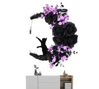 Halloween Moon Cat Wreath | Corona di Halloween per la Porta Anteriore - Luminosa Luna Corona di Gatto, decorazione 'orrore per la Porta Anteriore Decorazione della Festa della Casa