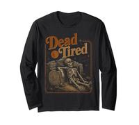 Halloween Morto Stanco Scheletro caffè Vintage Halloween Maglia a Manica