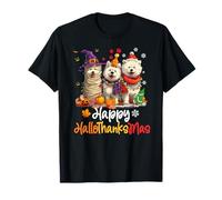 Halloween Natale Hallothanksmas American Eskimo Dog Maglietta