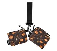 Halloween Nero Arancione Donne Cambiamento Portafoglio Custodie per Carte Minimalista Protezione per Carta di Identità con Cinturino da Polso per Lavoro Viaggi 2 Pz para Meter tarjetas de credito