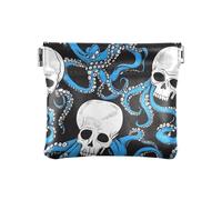 Halloween Nero e Bianco Cranio Blu animale mare PU Pelle Cambiare Borsa Impermeabile Cash Coin Purse per Donne Ragazze