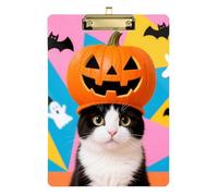 Halloween Nero Gatto e Zucche Acrilico Pediatrico Infermiera Appunti Lettera Standard Formato A4 Impermeabile per i compiti Pediatrico Oro 12x9 pollici Tablas para escribir