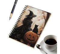 Halloween Notebook - Paper Vintage Black Cat Pumpkin Witch Spiral Planner