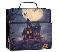 Halloween notte spettrale con luna piena 3 anelli zip up raccoglitore con tracolla facile da trasportare portafoglio con cerniera adatto per la scuola media