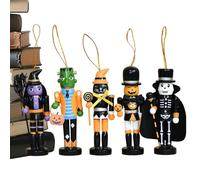 Halloween Nutcracker Figurines - Wooden Halloween Dolls Set, 5 Piece Mini Wooden Ornament Nutcracker Decorations, Witch & Skeleton Style Craft Ornaments for Party Tree, Home, Office, Classroom