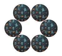 Halloween Paillettes Zucca Nera Decorazioni di Halloween Lavabile Tovagliette Rotonde Tovagliette Piatti Impermeabile individuales para mesa de comedor Azul 39,1x39,1 cm Set di 6