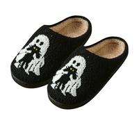 HALLOWEEN - Pantofole a forma di zucca e pipistrello, in memory foam, unisex, per interni ed esterni, regalo festivo per donne e uomini, alla moda, con punta chiusa, Ghost Black, 37 EU