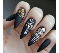 Halloween Party ABS Unguis Art Dull Black Skeleton Gold Blossom Zoccoli Zoccoli, Forma Dado Intermedio, Sostanza Riciclabile Verde Fraudolento Halloween Blossom Oro Persist Forma