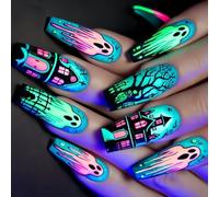 Halloween Party Fute Nails 24pcs Blue Web Design Design Bara A Forma Per Accessori Per Eventi In Costume 24pc/s Long Coffin Halloween False Nail
