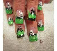 Halloween Party Unghie finte ABS Opaco Breve Quadrato Nero Verde Con Skull Pattern Halloween Persist Zoccoli