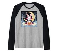 Halloween Pasqua Bunny Divertente Notte Luna Zucca Costume Divertente Maglia con Maniche Raglan