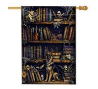 Halloween Pastore Tedesco Cortile Cortile Cortile Lino Casa Verticale Bandiere 28x40 Double Face per Esterno, Scary Witchy Magic Books Puppy Home Print Flag, Pet Home Outdoor Pattern Flag