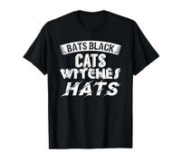 Halloween Pipistrelli Gatti Neri Streghe Cappelli Grafica Maglietta