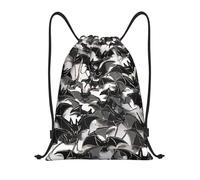 Halloween pipistrelli grigio Titolo: Borsone leggero con coulisse - Sacca da palestra pieghevole impermeabile con tracolla regolabile, ideale per sport, yoga, viaggi e scuola, Nero , M