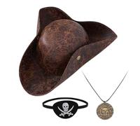 Halloween Pirate Hat, Costume Eye Patch, 14.17x15.35x3.54 inches, Retro Captain Accessory, Adjustable Artificial Leather, Vintage Scene Prop, Adults Teens Girlfriend Mother Wife Party Family