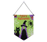Halloween Pixel Viola Strega appeso banner in tessuto con asta telescopica Banner decorazione esterna per porte, pareti, finestre, giardini, cortile