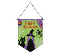 Halloween Pixel Viola Strega banner appeso con asta telescopica banner display decorazioni per feste all'aperto per interni, feste all'aperto per feste