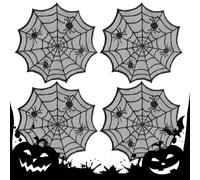Halloween Placemat Decor - 4 Pieces Spider Web Lace Insulation Pad,