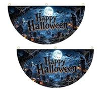 Halloween Pleated Fan Flag - 2-Piece Set | Double-Sided Spooky Bunting | Halloween Fence Decorations for Home House Garage Porch Balcony Patio Deck Fence Yard Front Entryway Hallway Wall