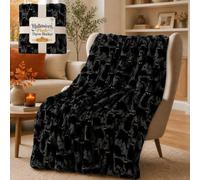 Halloween Plush Throw Blanket Soft 3D Ghost Faux Fur Throw for Couch Bed | Non-Shedding Flannel Fleece Microfiber Throw All Season Cozy Decor for Holiday Home Decor Gift(Black,59.1x78.7in)