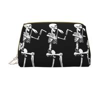 Halloween Posable Skeleton Skull Leather Hand Held Zipper Makeup Bag Storage Bag per oggetti vari Astuccio portapenne, bianco, Taglia unica